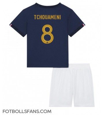 Frankrike Aurelien Tchouameni #8 Replika Hemmatröja Barn VM 2022 Kortärmad (+ Korta byxor)